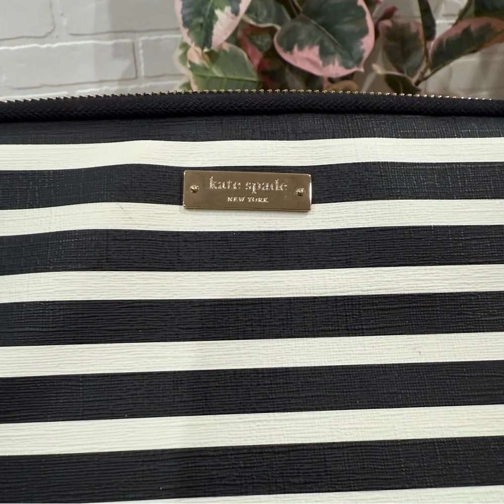 Kate Spade New York Black and White Striped Laptop Sleeve